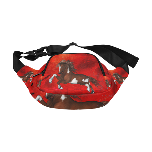 Wild horse on red background Fanny Pack/Small (Model 1677)