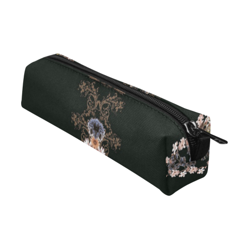 floral-black and peach Pencil Pouch/Small (Model 1681)