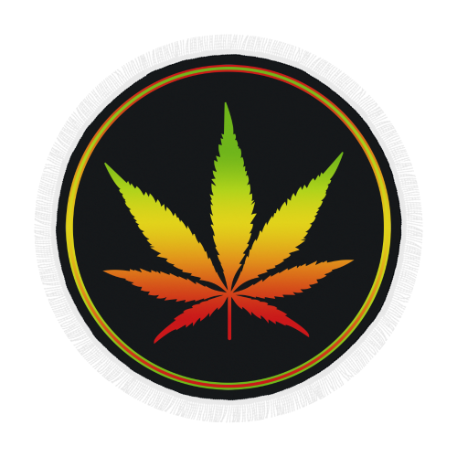 Rastafari Marijuana Leaf Button Green Yellow Red Circular Beach Shawl 59"x 59"