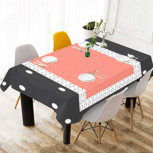 Mod Shapes Peach Black and White Cotton Linen Tablecloth 60"x 104"