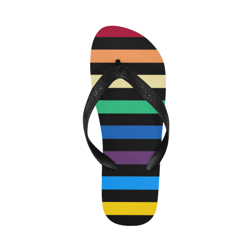 Rainbow Stripes with Black Flip Flops for Men/Women (Model 040)