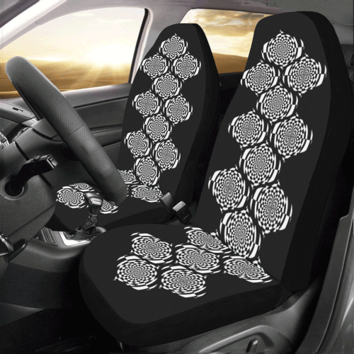 Hypnotic Flowers Border Black White Car Seat Covers (Set of 2)