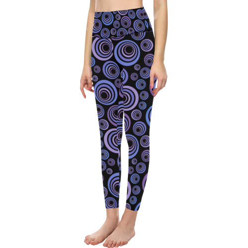 Retro Psychedelic Ultraviolet Blue Pattern Women's All Over Print High-Waisted Leggings (Model L36)