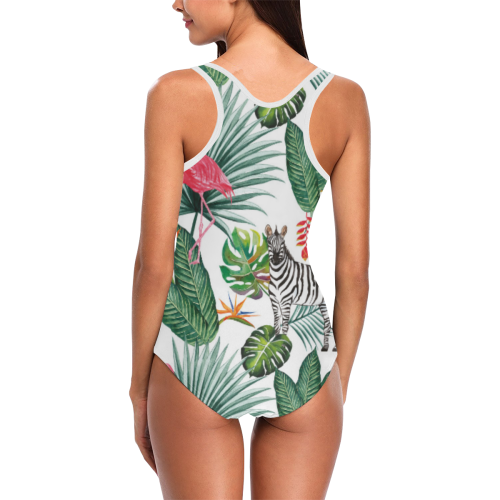 Awesome Flamingo And Zebra Vest One Piece Swimsuit (Model S04)