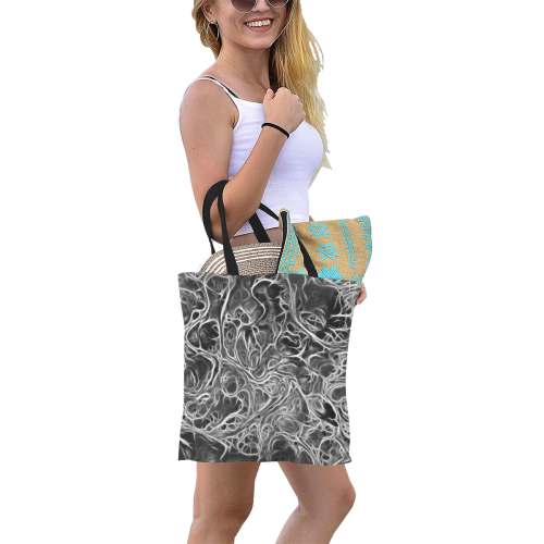 Fractal Batik ART - Hippie White Branches All Over Print Canvas Tote Bag/Small (Model 1697)