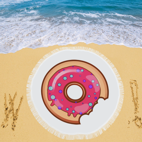 Funny Yummy Donut With A Bite Circular Beach Shawl 59"x 59"