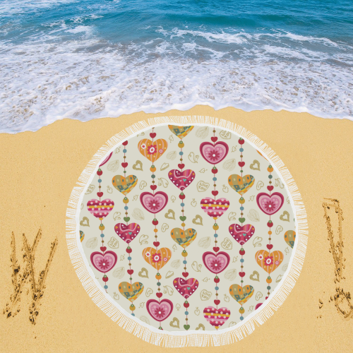 Cute Hearts Circular Beach Shawl 59"x 59"