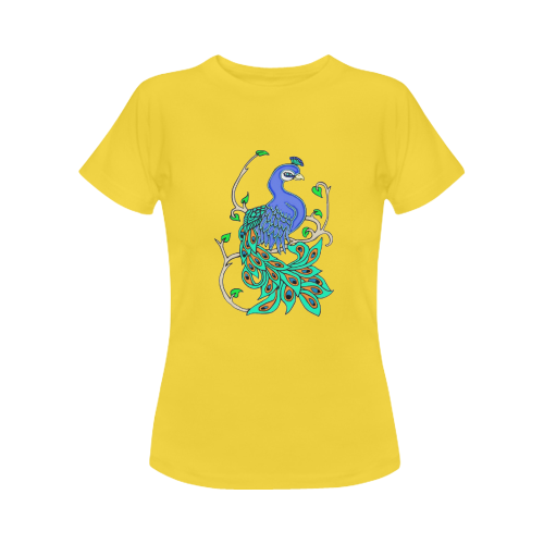 Pretty Peacock Yellow Women's T-Shirt in USA Size (Front Printing Only)