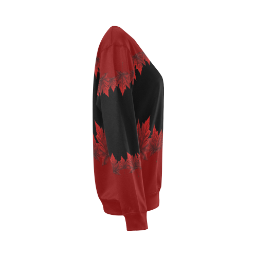 Canada Maple Leaf Sweatshirts Autumn Black All Over Print Crewneck Sweatshirt for Women (Model H18)