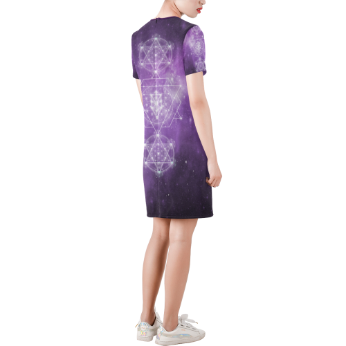 Sacred Geometry Stardust Short-Sleeve Round Neck A-Line Dress (Model D47)