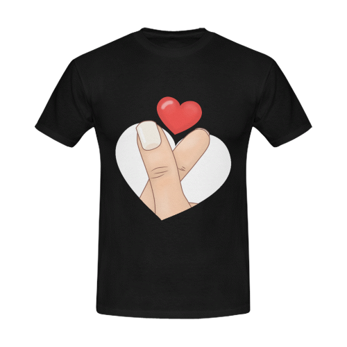 Finger Heart / Black Men's T-Shirt in USA Size/Large (Front Printing Only)