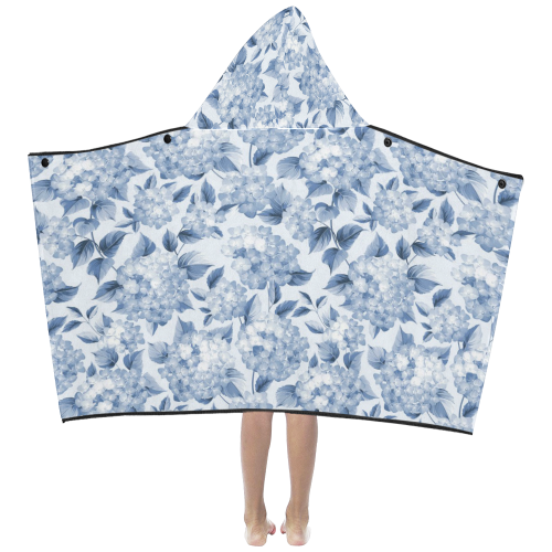 Blue and White Floral Pattern Kids' Hooded Bath Towels