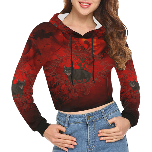 Funny angry cat All Over Print Crop Hoodie for Women (Model H22)