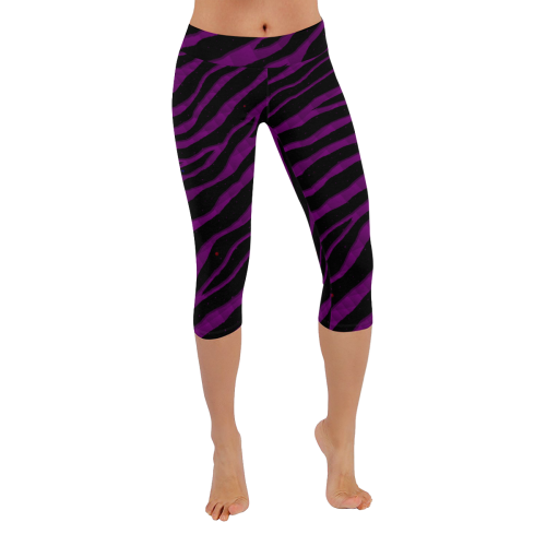 Ripped SpaceTime Stripes - Purple Women's Low Rise Capri Leggings (Invisible Stitch) (Model L08)