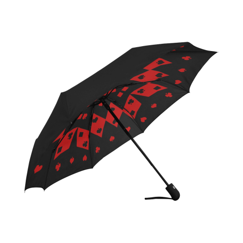 Black and Red Playing Card Shapes Round Anti-UV Auto-Foldable Umbrella (Underside Printing) (U06)