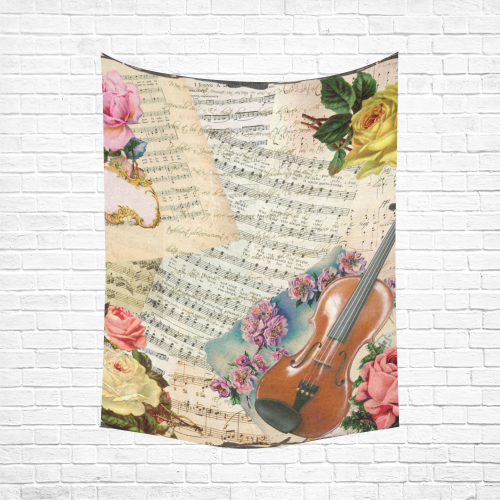Music And Roses Cotton Linen Wall Tapestry 60"x 80"