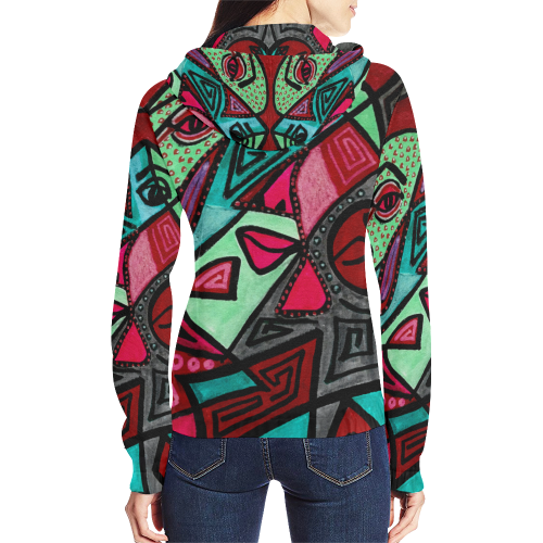 Abstract Face All Over Print Full Zip Hoodie for Women (Model H14)