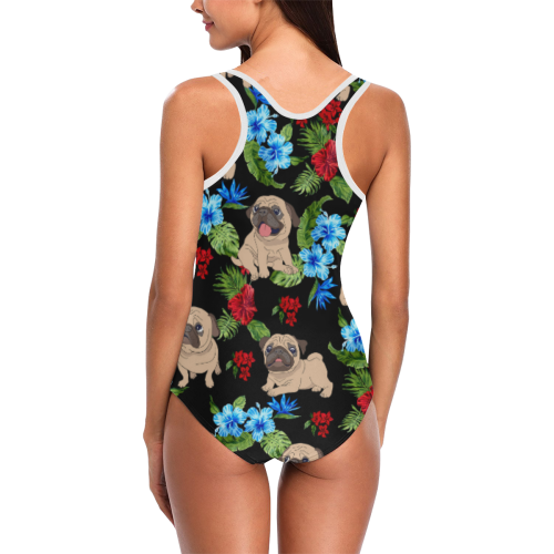 Pug Flower Vest One Piece Swimsuit Vest One Piece Swimsuit (Model S04)