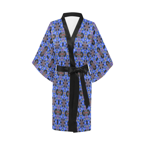 Blue and Black Geometric Kimono Robe