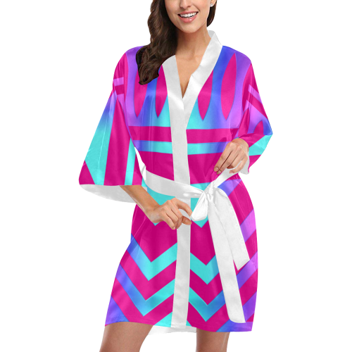 Rainbow Multicolored Ethnic Abstract Design 4 Kimono Robe