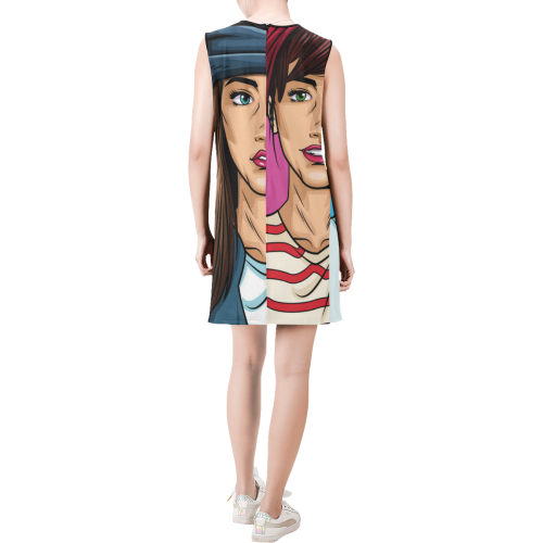 Women Pop Art Sleeveless Round Neck Shift Dress (Model D51)