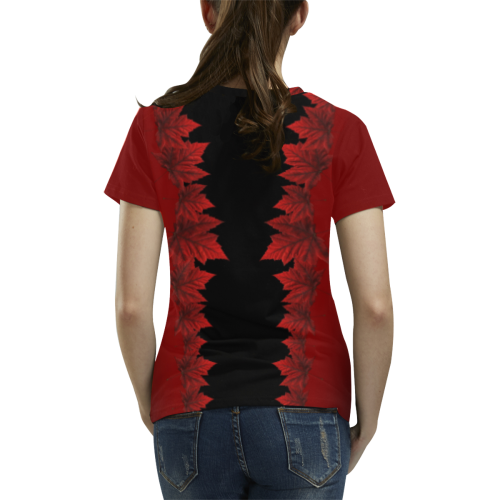 Canada Maple Leaf T-Shirts Black All Over Print T-Shirt for Women (USA Size) (Model T40)