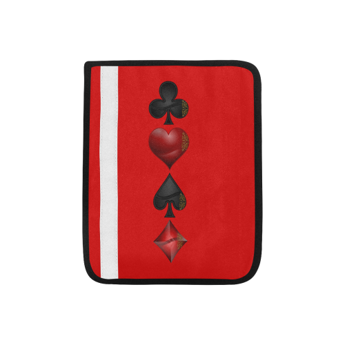 Las Vegas  Black and Red Casino Poker Card Shapes on Red Car Seat Belt Cover 7''x8.5''