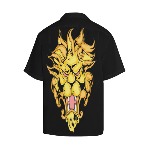 Gold Metallic Lion Black Hawaiian Shirt (Model T58)