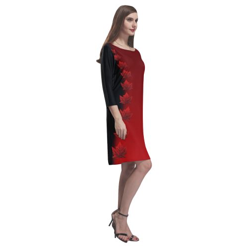 Canada Souvenir Dresses Black Rhea Loose Round Neck Dress(Model D22)