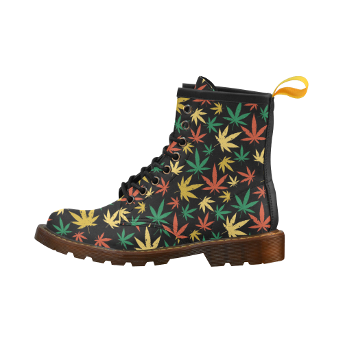 Cannabis Pattern High Grade PU Leather Martin Boots For Women Model 402H