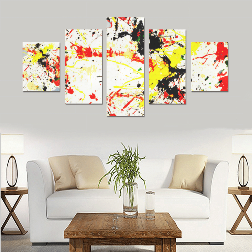 Black, Red, Yellow Paint Splatter Canvas Print Sets B (No Frame)