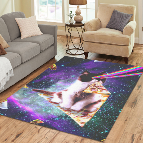 Outer Space Pizza Cat - Rainbow Laser, Taco, Burrito Area Rug7'x5'