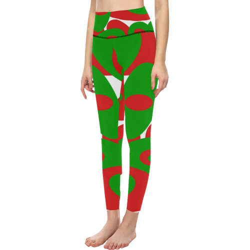 Red and Green Orbs Women's All Over Print High-Waisted Leggings (Model L36)
