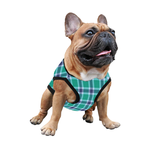 Green Blue White Plaid All Over Print Pet Tank Top