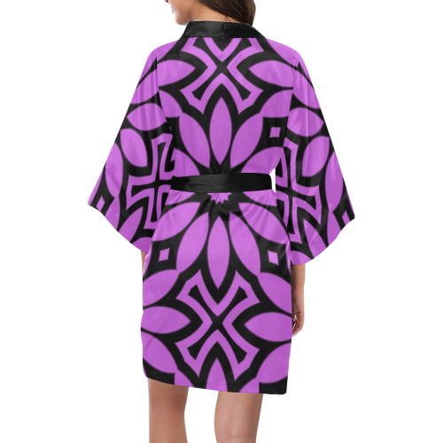 Purple/Black Flowery Pattern Kimono Robe