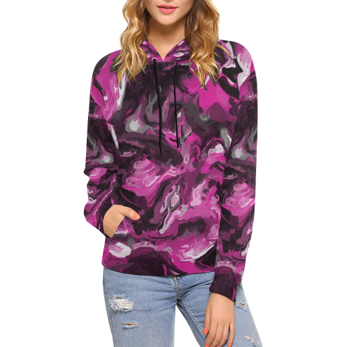 Pink, Black, White, and Gray Swirls All Over Print Hoodie for Women (USA Size) (Model H13)