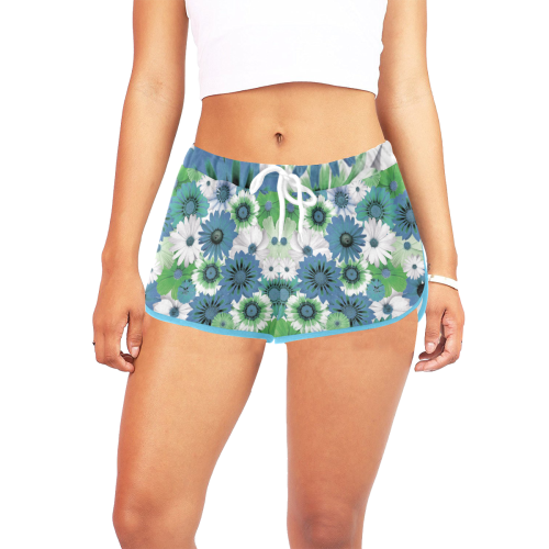 Spring Time Flowers 3 Turquoise Women's All Over Print Relaxed Shorts (Model L19)
