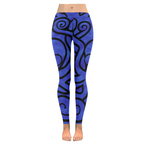 Octo-Doodle-Pus Blue Women's Low Rise Leggings (Invisible Stitch) (Model L05)