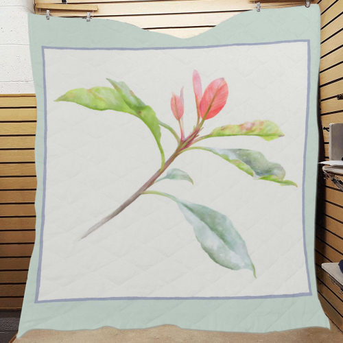 3 colors leaves in frame red blue green. Floral Quilt 70"x80"