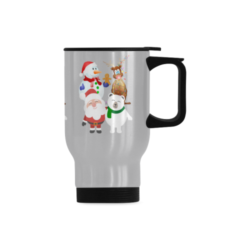 Christmas Gingerbread, Snowman, Santa Claus Travel Mug (Silver) (14 Oz)