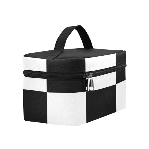 Black White Checkers Cosmetic Bag/Large (Model 1658)