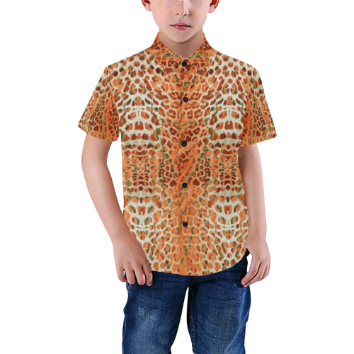 leopard 12 brown Boys' All Over Print Short Sleeve Shirt (Model T59)
