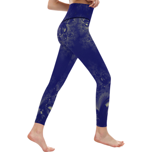 Royal Blue Frost Fractal Abstract Women's All Over Print High-Waisted Leggings (Model L36)