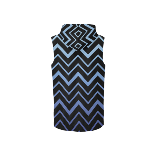 Steel Blue Chevrons on Black Background All Over Print Sleeveless Zip Up Hoodie for Women (Model H16)