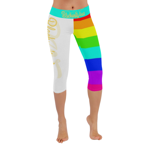New Rainbow on White By RW Women's Low Rise Capri Leggings (Invisible Stitch) (Model L08)