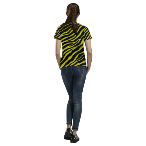 Ripped SpaceTime Stripes - Yellow All Over Print T-shirt for Women/Large Size (USA Size) (Model T40)