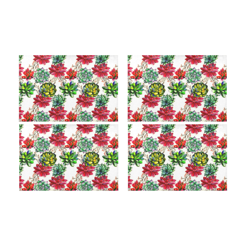 Vibrant Succulent Cactus Pattern Placemat 12’’ x 18’’ (Four Pieces)