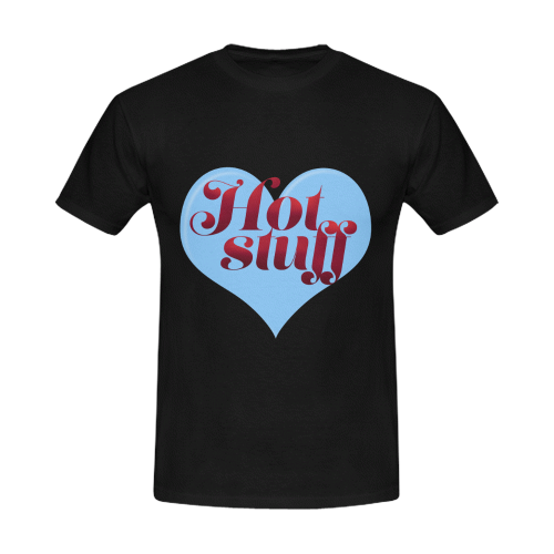 Hot Stuff Blue Heart on Black Men's T-Shirt in USA Size/Large (Front Printing Only)