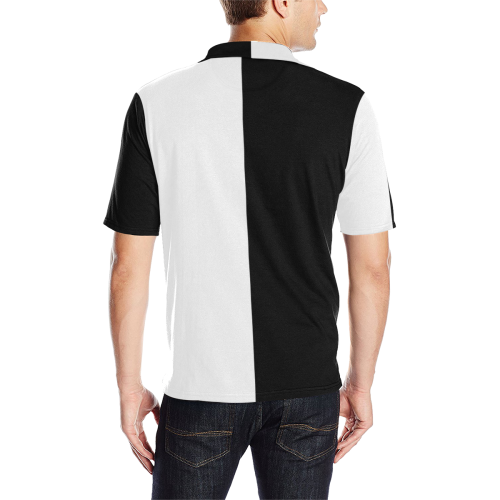 Black & White Men's All Over Print Polo Shirt (Model T55)