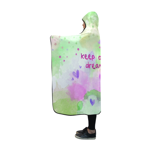 KEEP ON DREAMING - lilac and green Hooded Blanket 60''x50''